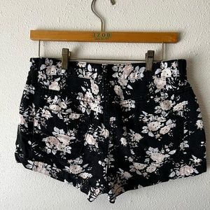 black and white and pink floral jean shorts
